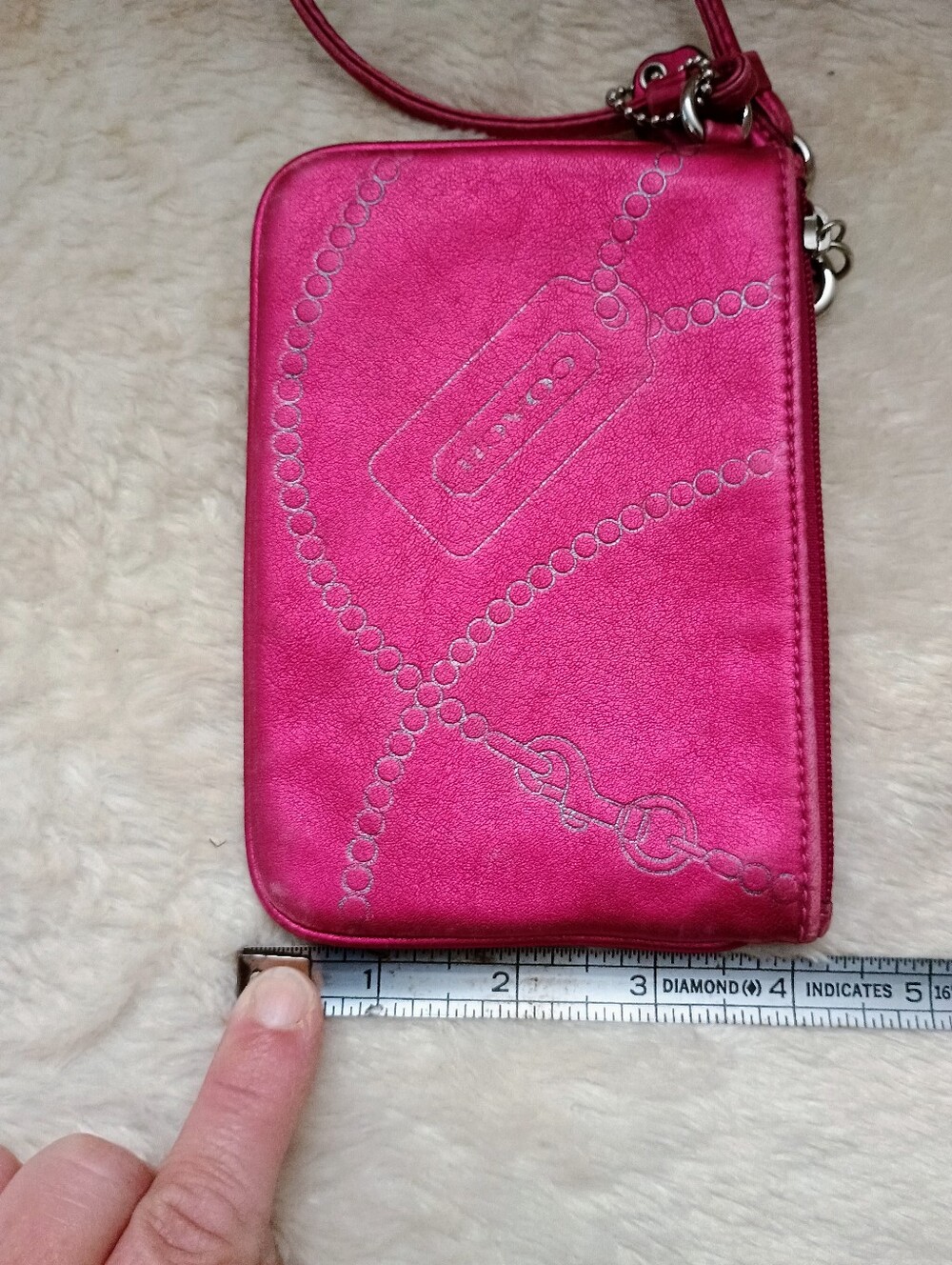 Coach Metallic Raspberry Pink Leather Chain Embossed Wristlet - Picture 3 of 7